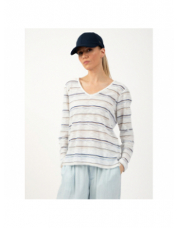 Pull fin rayé dieci blanc femme - Sun Valley