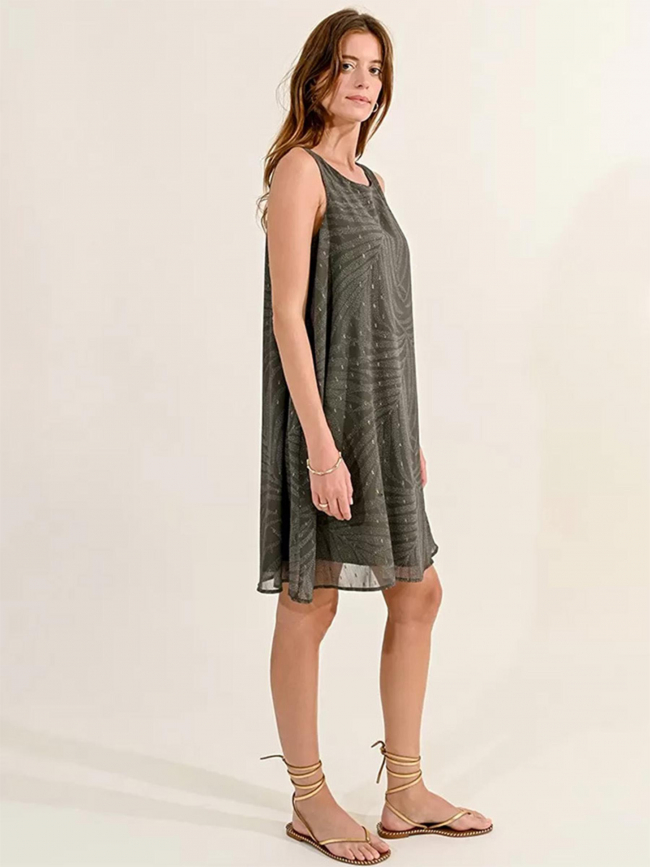 Robe courte fluide imprimés doré kaki femme - Molly Bracken