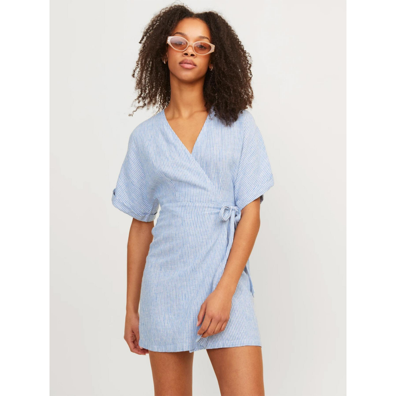 Robe portefeuille rayee raya en lin bleu femme Jjxx wimod