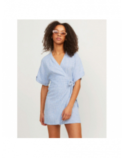 Robe portefeuille rayée raya en lin bleu femme - Jjxx