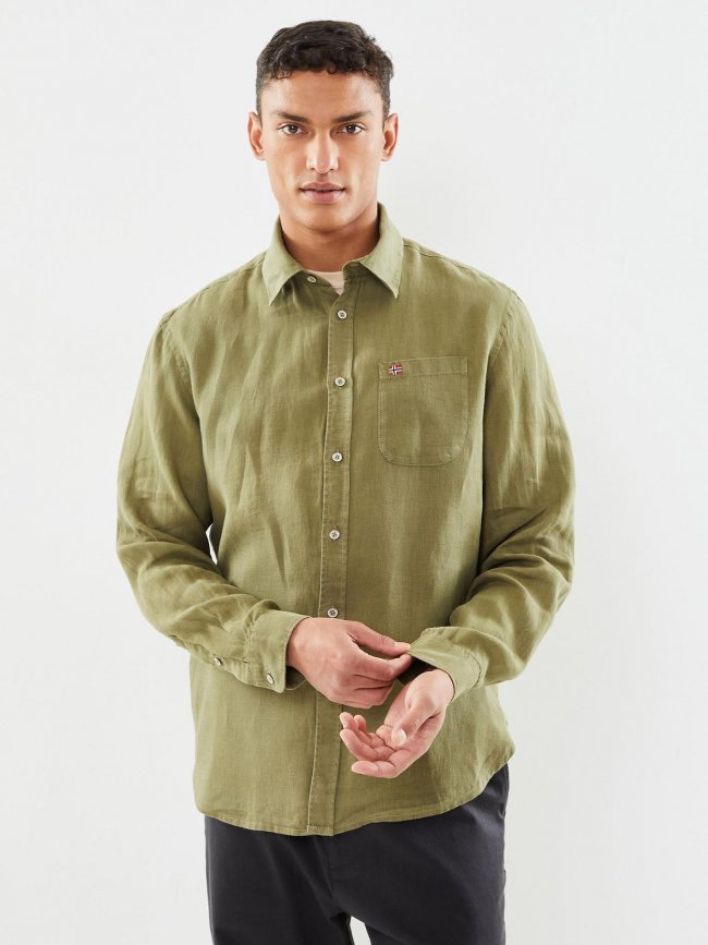 Chemise à motif g-linen vert homme - Napapijri