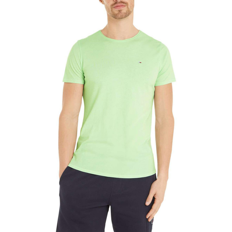 T-shirt uni slim jaspe vert homme - Tommy Jeans