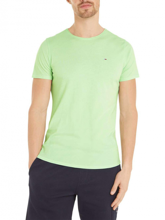 T-shirt uni slim jaspe vert homme - Tommy Jeans