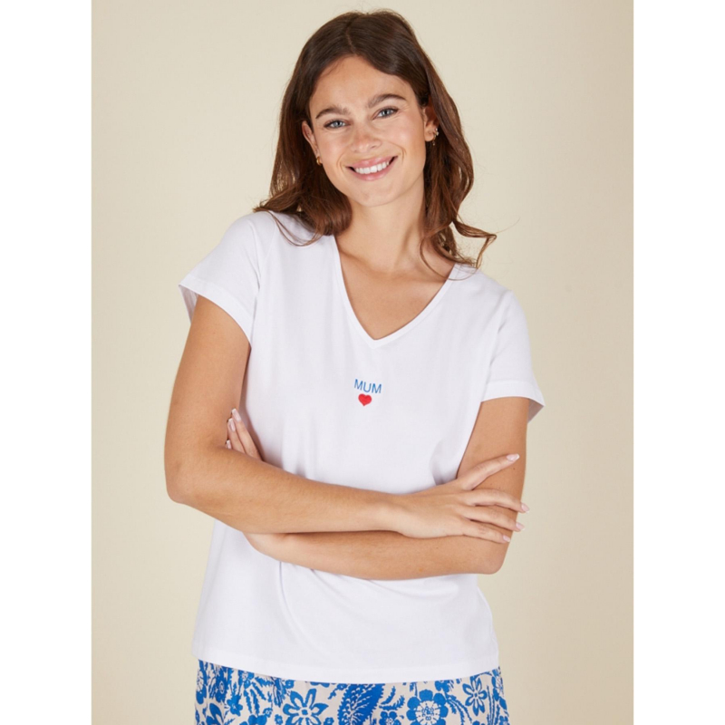 T-shirt col v merima mum blanc femme - Pieces