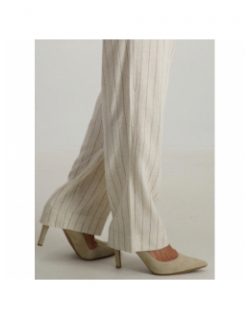 Pantalon rayé lin dola beige femme - Only