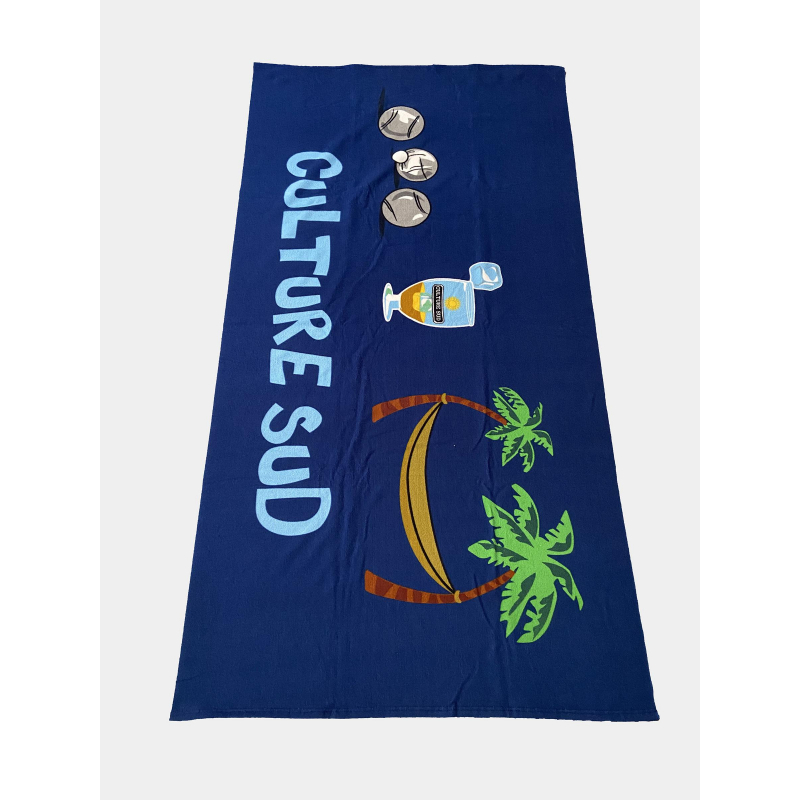 Serviette de plage oualie apéro pétanque bleu - Culture Sud