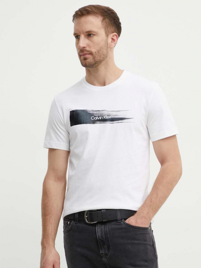 T-shirt brush logo blanc homme - Calvin Klein