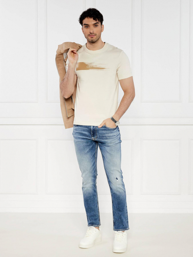 T-shirt brush logo beige homme - Calvin Klein