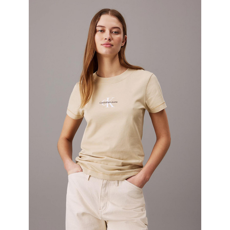 T-shirt monologo slim kaki femme - Calvin Klein Jeans