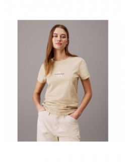 T-shirt monologo slim kaki femme - Calvin Klein Jeans