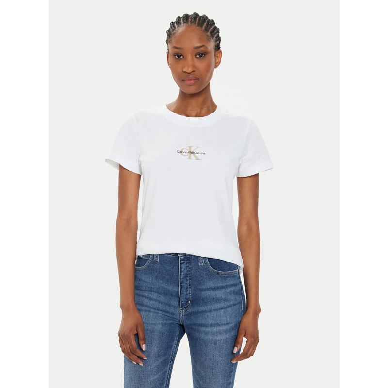 T-shirt monologo slim blanc femme - Calvin Klein Jeans