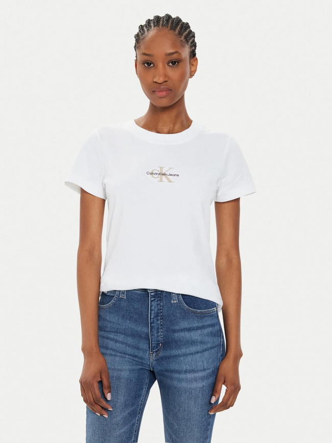 T-shirt monologo slim blanc femme - Calvin Klein Jeans