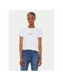 T-shirt monologo slim blanc femme - Calvin Klein Jeans