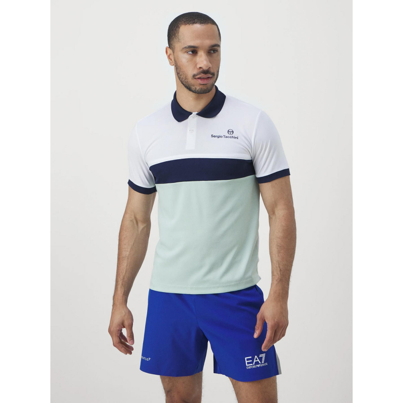 Polo mc elfetta blanc bleu vert homme - Sergio Tacchini