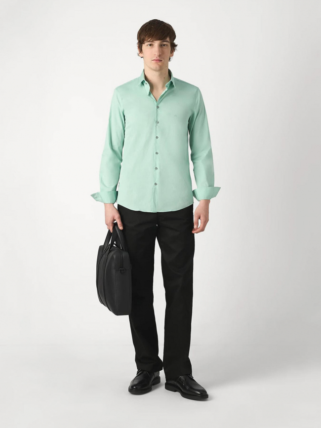 Chemise poplin stretch slim vert d'eau homme - Calvin Klein