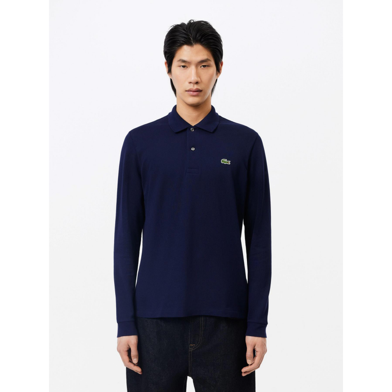 Polo uni manches longues bleu marine homme - Lacoste