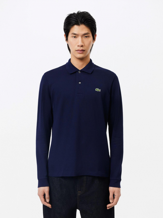 Polo uni manches longues bleu marine homme Lacoste wimod