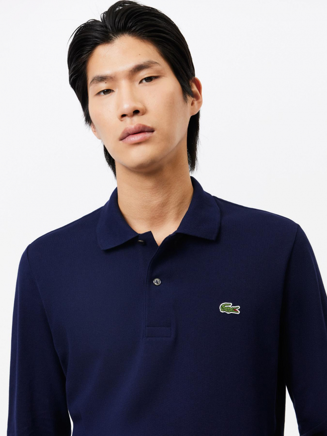 Polo uni manches longues bleu marine homme - Lacoste