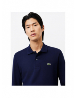 Polo uni manches longues bleu marine homme - Lacoste