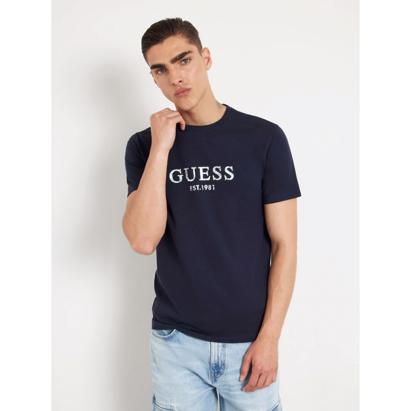 T-shirt logo iridesce bleu marine homme - Guess