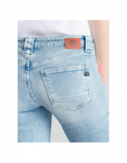 Jean flare ceinture fleurs bleu femme - Le Temps Des Cerises