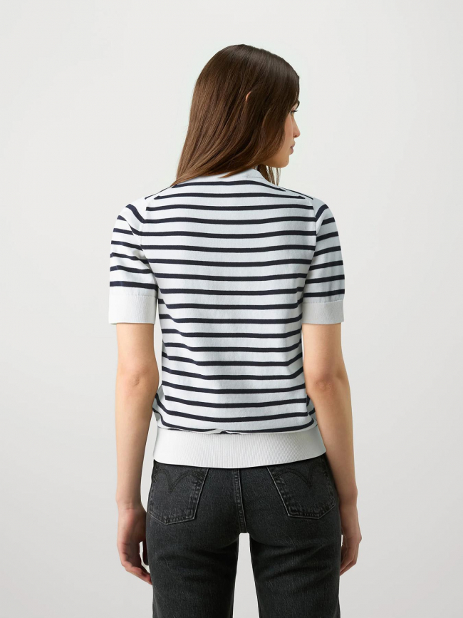 Pull fin rayé stitch blanc noir femme - Tommy Hilfiger