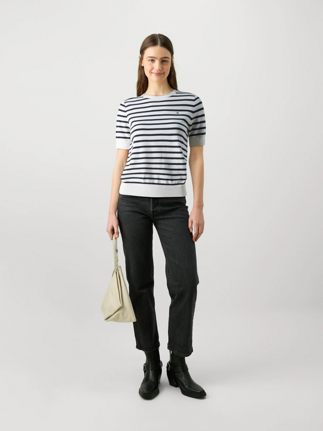 Pull fin rayé stitch blanc noir femme - Tommy Hilfiger