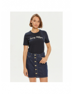 T-shirt reg script logo bleu marine femme - Tommy Hilfiger