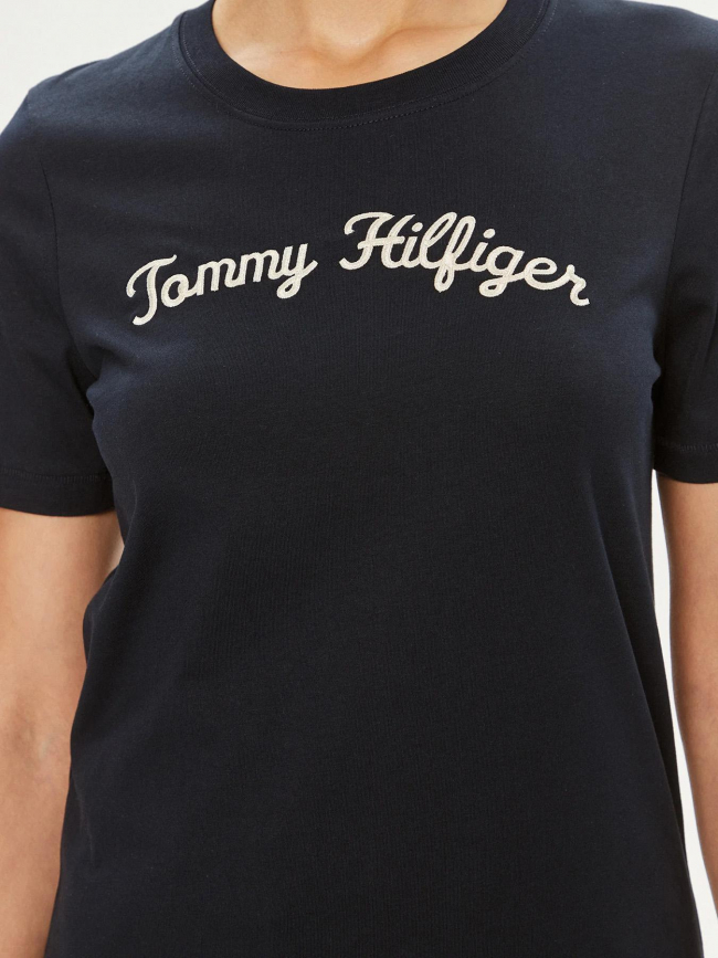 T-shirt reg script logo bleu marine femme - Tommy Hilfiger