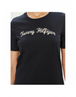 T-shirt reg script logo bleu marine femme - Tommy Hilfiger