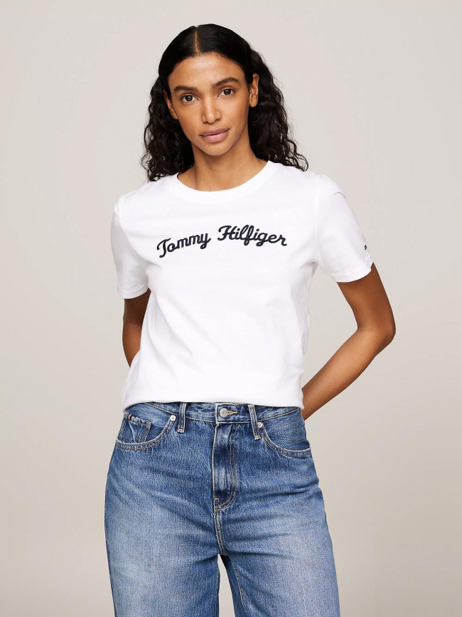 T-shirt reg script logo blanc femme - Tommy Hilfiger