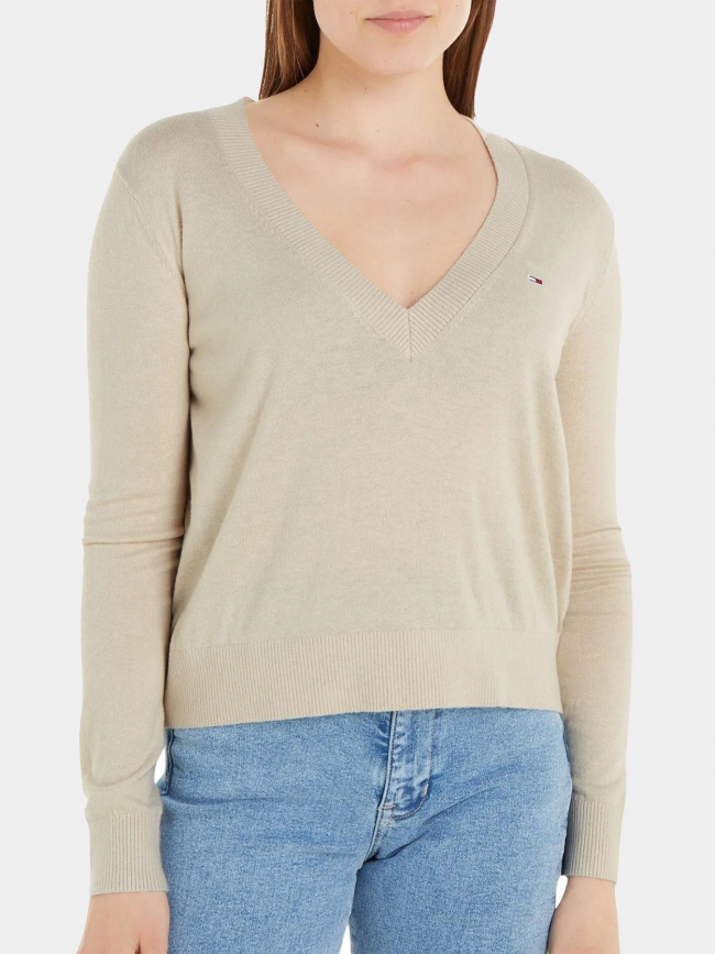Pull col v essential beige femme - Tommy Jeans