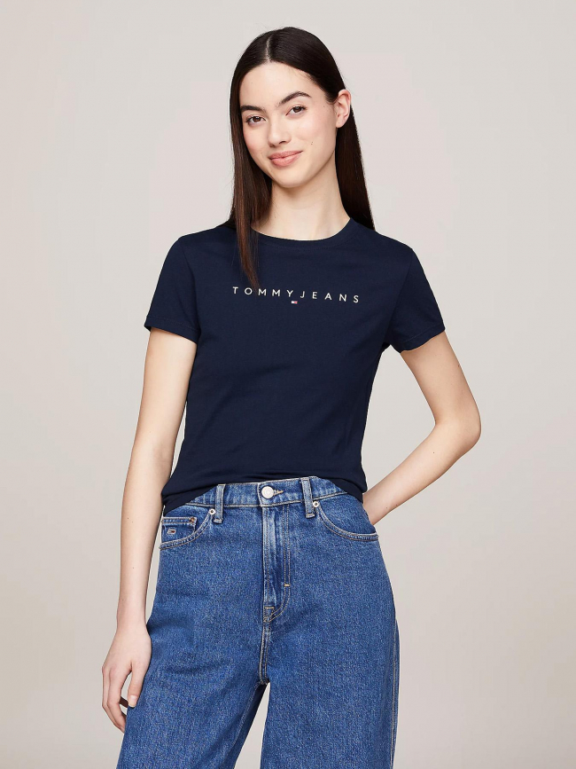 T-shirt slim linear logo bleu marine femme - Tommy Jeans