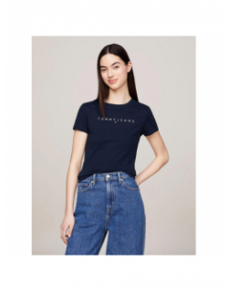 T-shirt slim linear logo bleu marine femme - Tommy Jeans