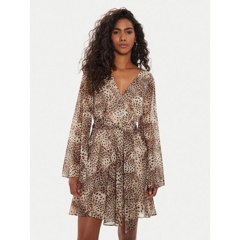 Robe mini léopard laila marron femme - Guess