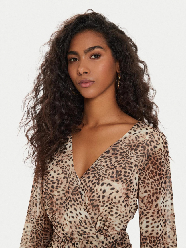 Robe mini léopard laila marron femme - Guess