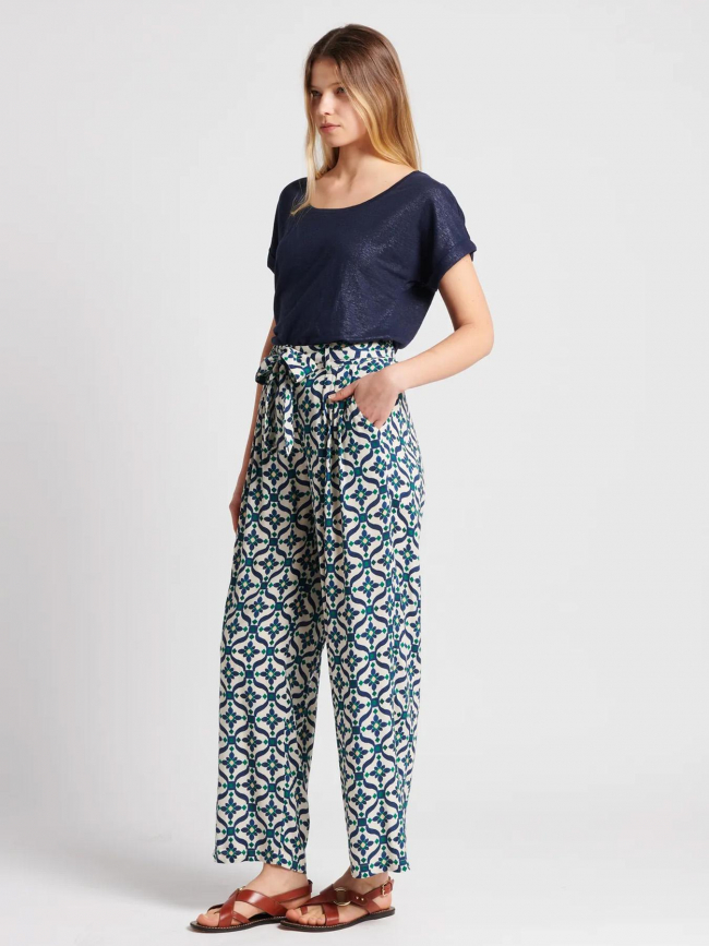 Pantalon fluide prisco écru bleu vert femme - La Petite Etoile