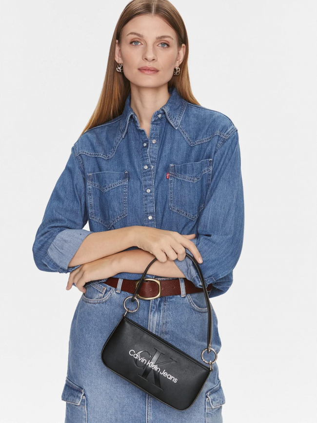 Sac a main sculpted shoulder noir femme - Calvin Klein