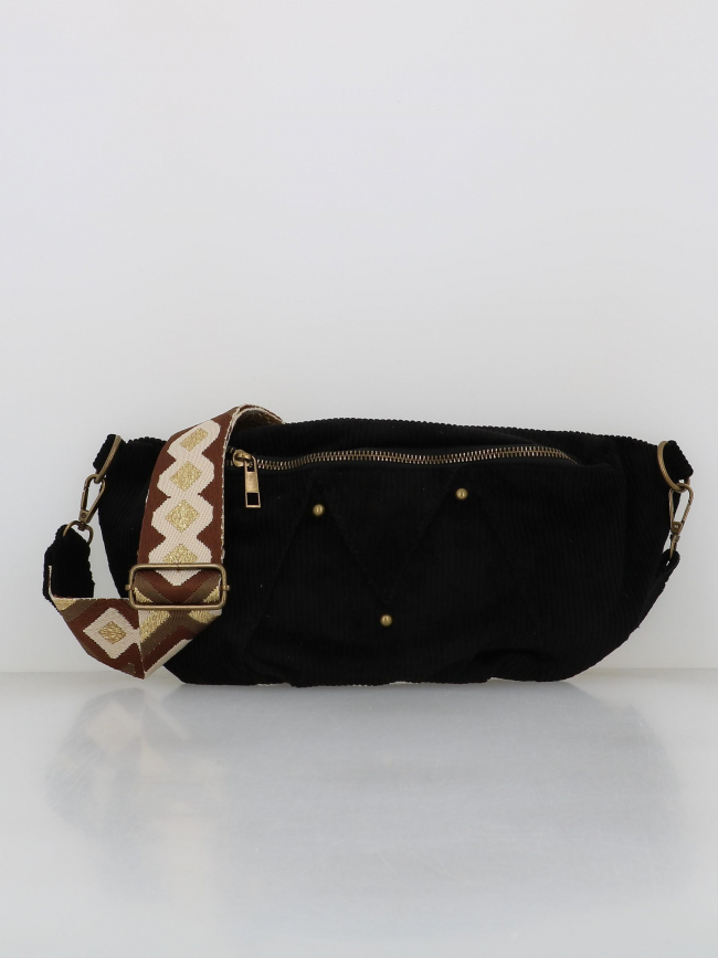 Sac banane effet velours jenny noir femme - Pieces