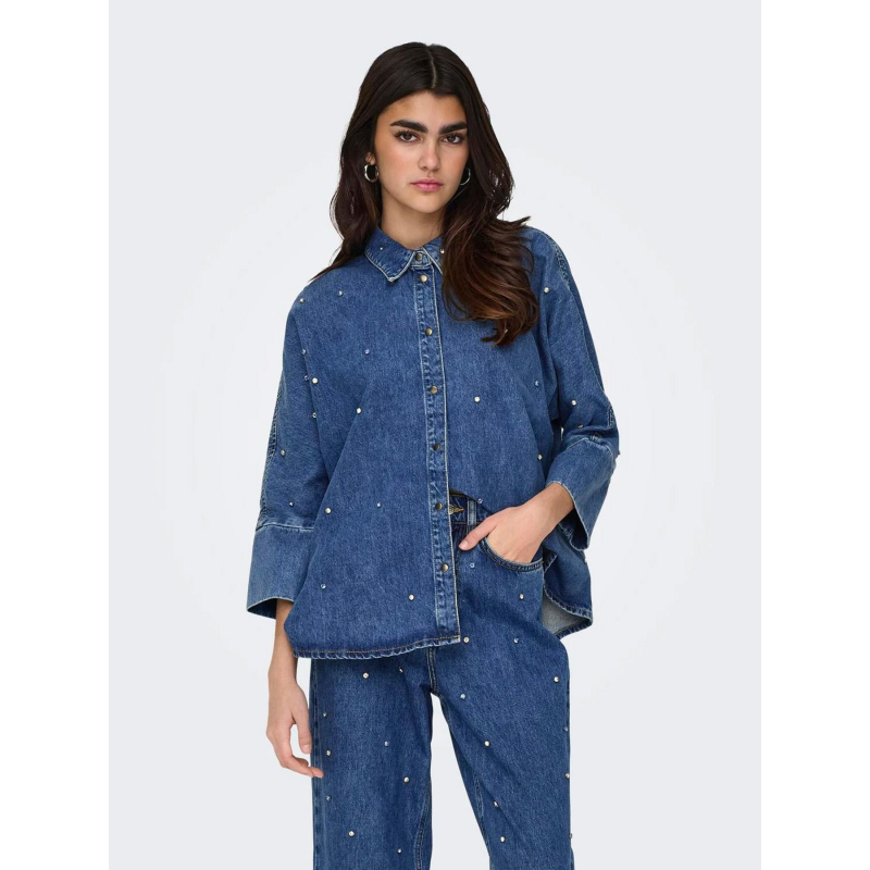 Chemise grace ls rhinestone denim bleu femme - Only