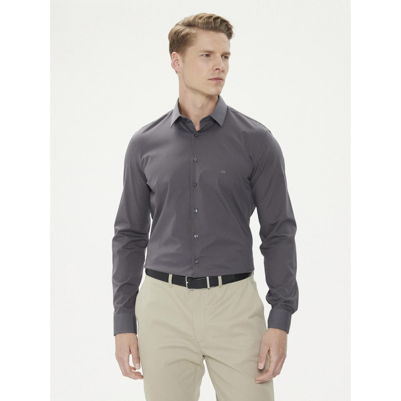 Chemise poplin stretch slim gris homme - Calvin Klein