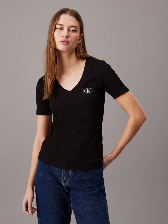 T-shirt woven label noir femme - Calvin Klein Jeans