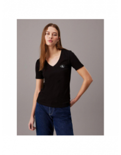 T-shirt woven label noir femme - Calvin Klein Jeans