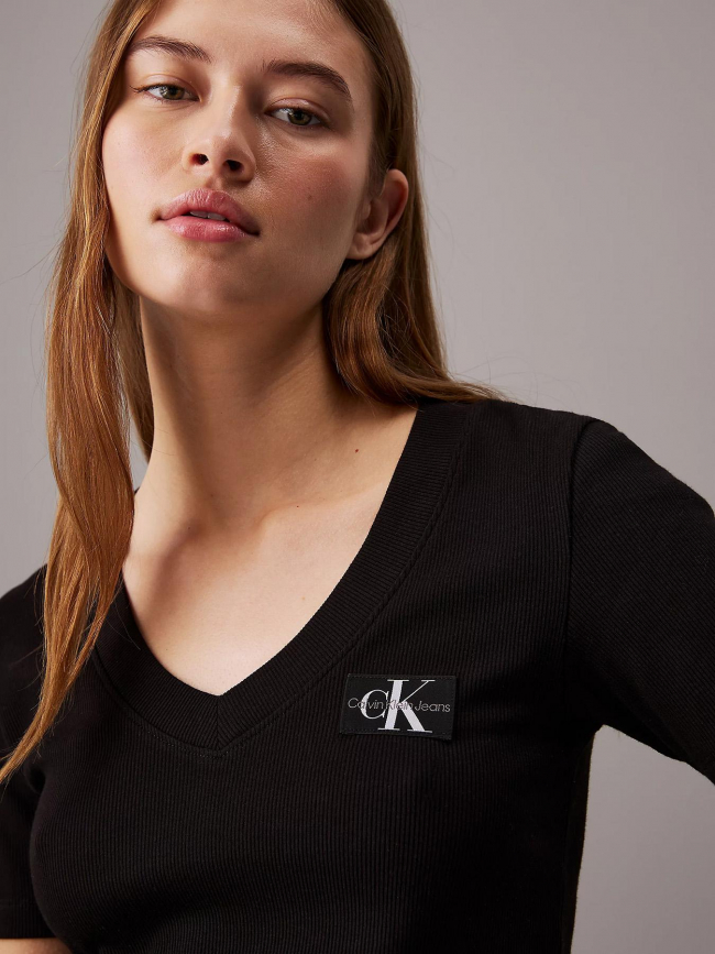 T-shirt woven label noir femme - Calvin Klein Jeans