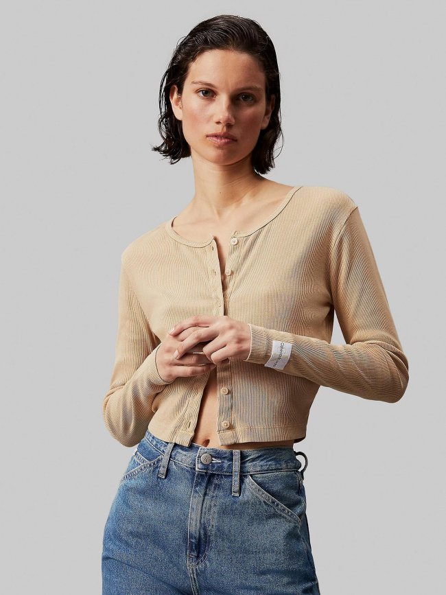 Gilet washed woven label beige femme - Calvin Klein Jeans