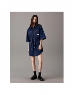 Robe chemise utility belted denim bleu femme - Calvin Klein Jeans