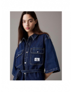 Robe chemise utility belted denim bleu femme - Calvin Klein Jeans