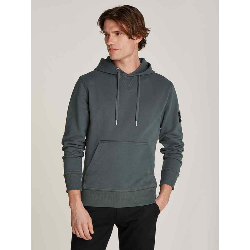 Sweat à capuche badge hoodie gris homme - Calvin Klein