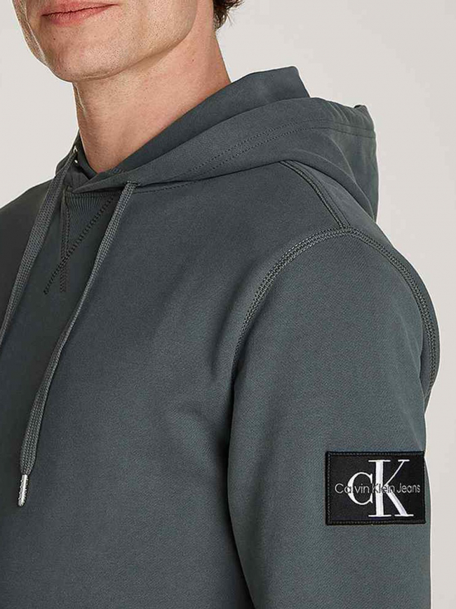 Sweat à capuche badge hoodie gris homme - Calvin Klein