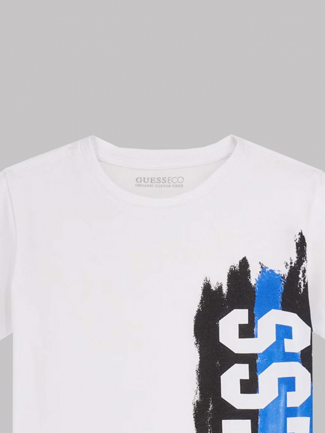 T-shirt logo blanc bleu noir garçon - Guess